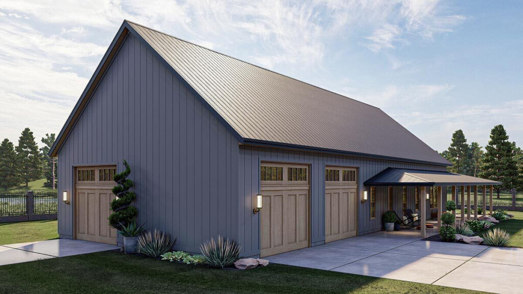 1 Story Barndominium Style House Plan With Massive Wrap Around Porch  - 1 Story Barn House Plans