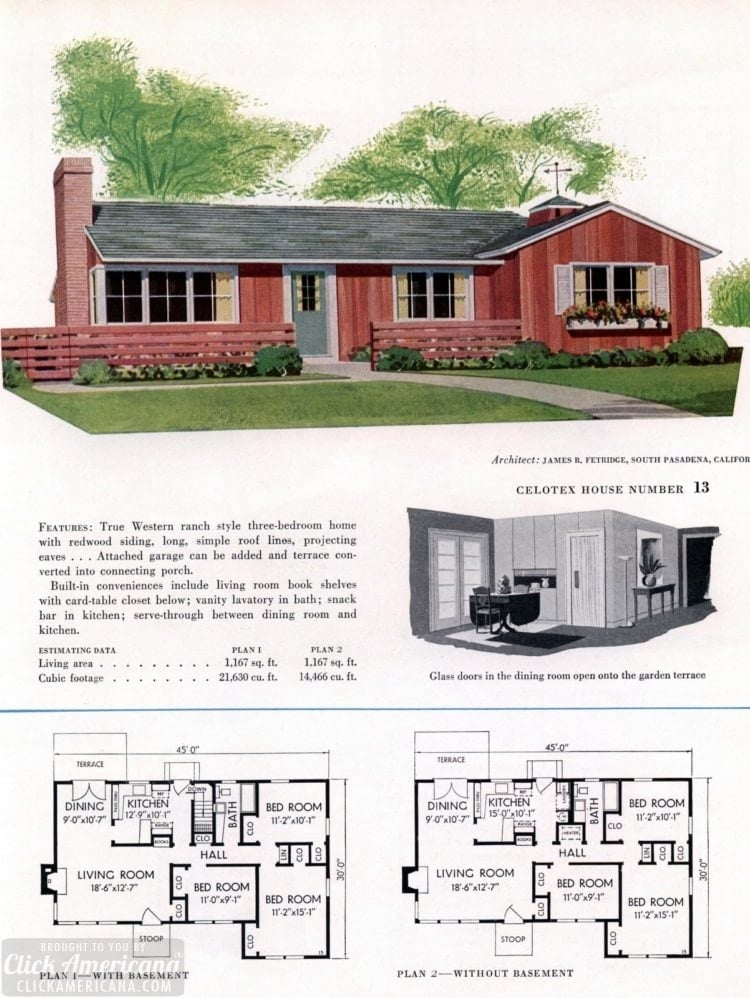 130 Vintage 50s House Plans Used To Build Millions Of Mid century  - Vintage One Story House Plans