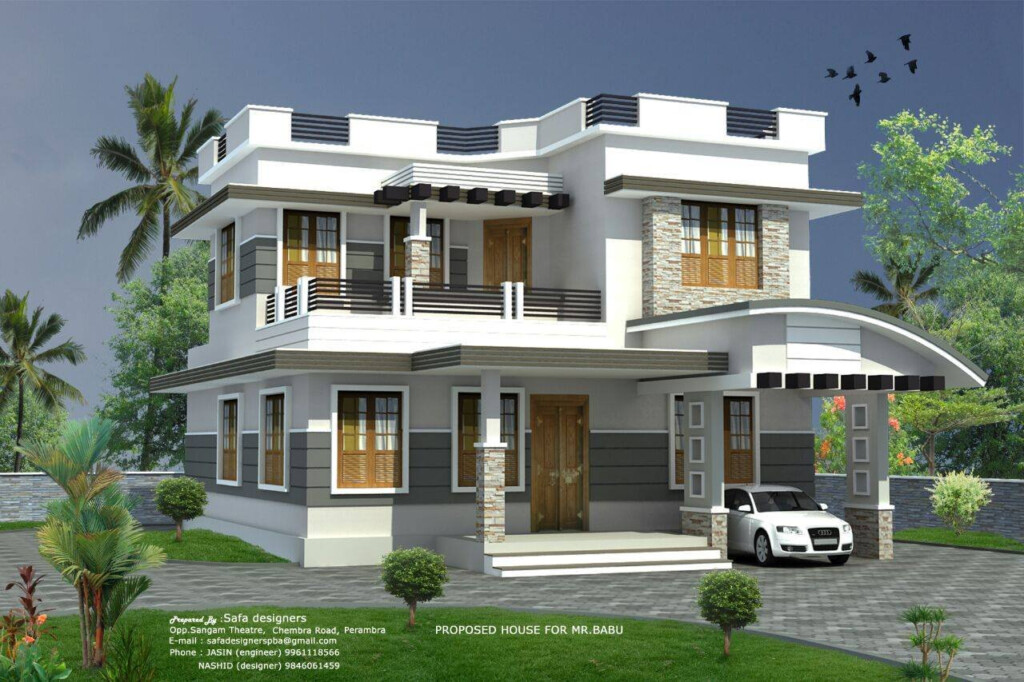 1400 Sq Ft 3BHK Contemporary Style Two Storey Home And Free Plan Home  - 1400 Square Foot House Plans 2 Story