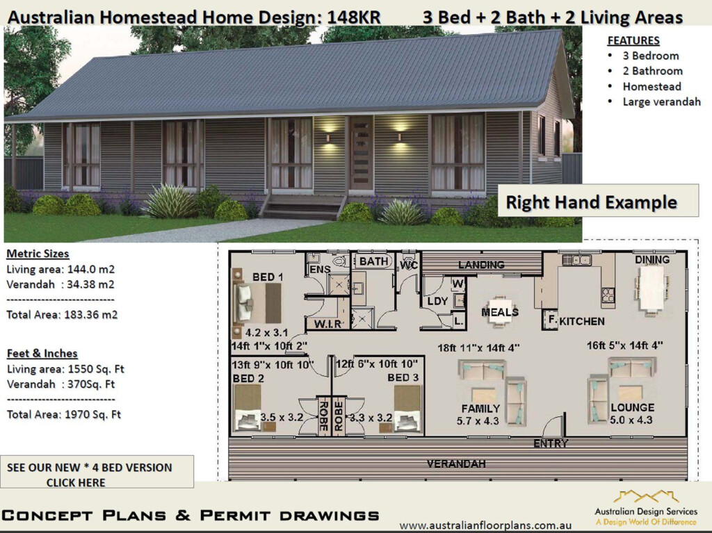 148KR Australian Homestead 3 Bedroom Floor Plan 183 3 M2  - 3 Story House Plans Australia