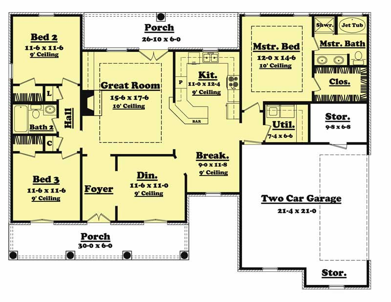 1600 Square Foot European Style House Plan 3 Bed 2 Bath - One Story House Plans 1600 Square Feet