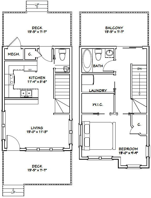 16x24 House 16X24H1B 1 075 Sq Ft Excellent Floor Plans Floor  - 16 X 24 2 Story House Plans