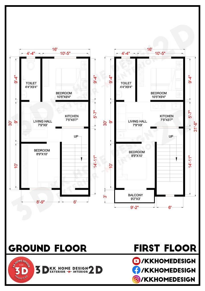 16x30 Feet Small Space House Design 16 30 House Plan 480 Sqft  - 16X30 2 Story House Plans