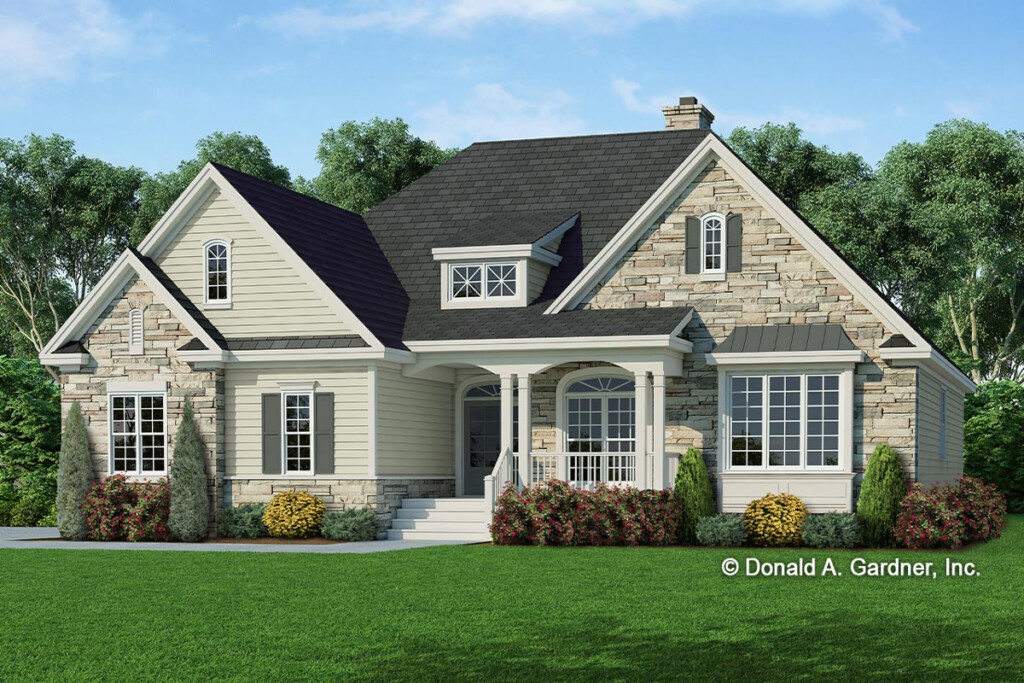 1900 Square Foot House Plan With Stone And Siding Exterior 444237GDN  - 2 Story House Plan 1900 Sq Ft