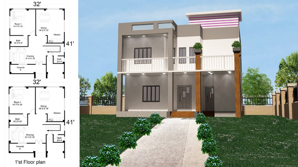 2 Story House Design With Floor Plan 32 x41 4 Bedroom House Plans  - Two Story 4 Bedroom House Floor Plans