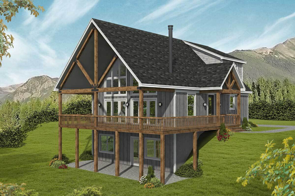 2 Story Mountain House Plan With Large Vaulted Covered Side Porch  - 1 And 1 2 Story Mountain House Plans