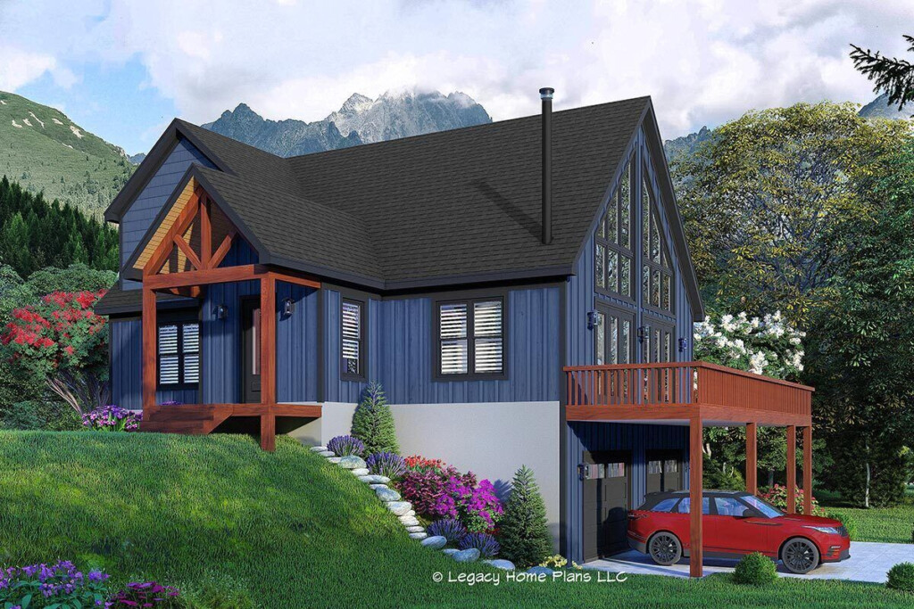 2 Story Mountain House Plan With Wrap Around Deck And Lower Level  - 1 And 1 2 Story Mountain House Plans