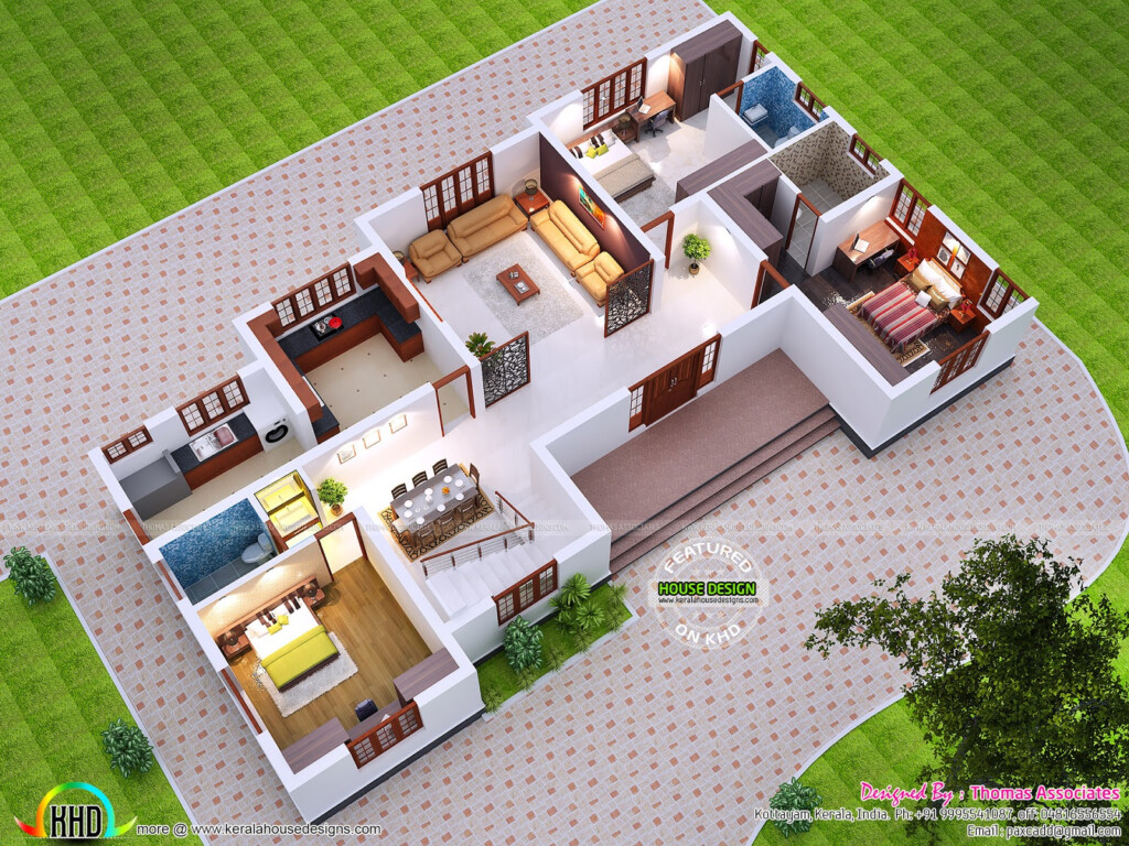 2200 Sq ft Feet Elevation And 3d Floor Plan Kerala Home Design And  - Single Story 2200 Sq Ft House Plans