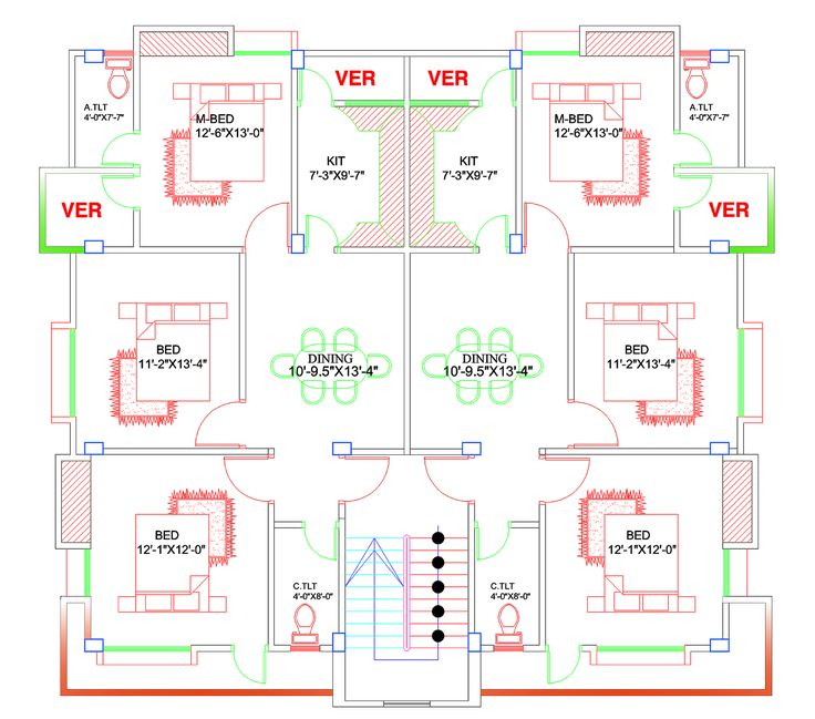 2200 SQ FT Floor Plan Two Units 50 X 45 First Floor Plan House  - Average 2200 Sq Ft Two Story House Plans