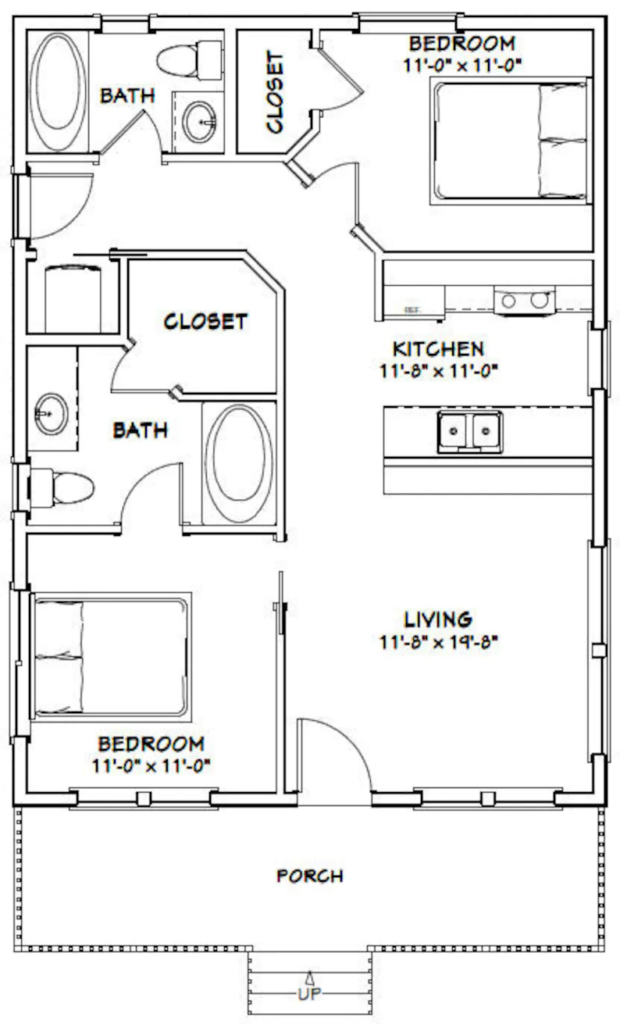 24 32 House 2 Bedroom 2 Bath 768 Sq Ft Pdf Floor Plan Etsy Artofit - 24X32 2 Story House Floor Plans