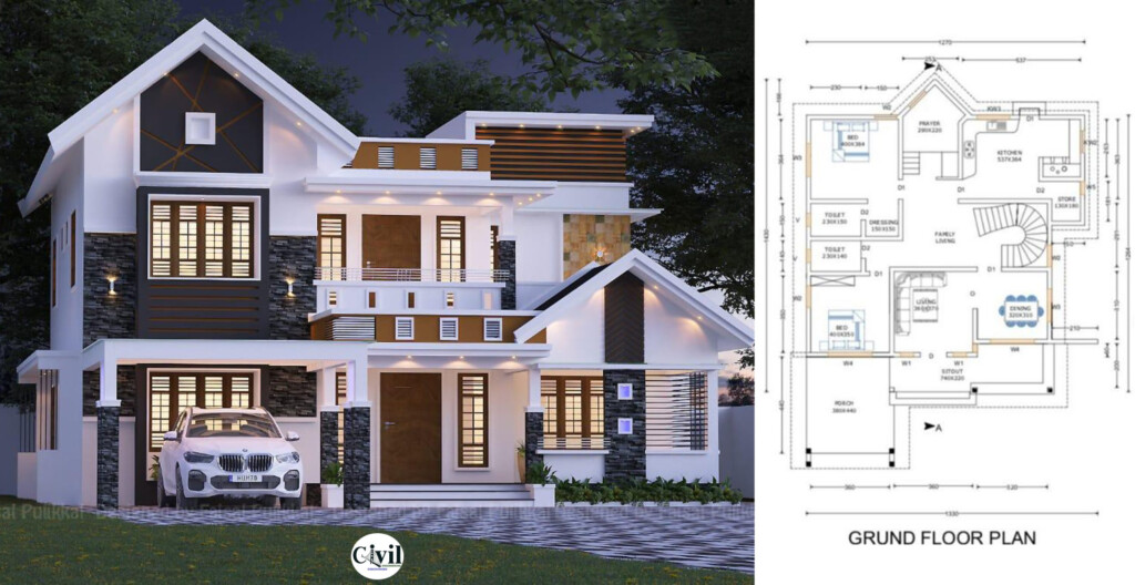 2400 Sq Ft 4BHK Contemporary Style Two Storey House And Free Plan  - 2 Story 2400 Sq Ft House Plans