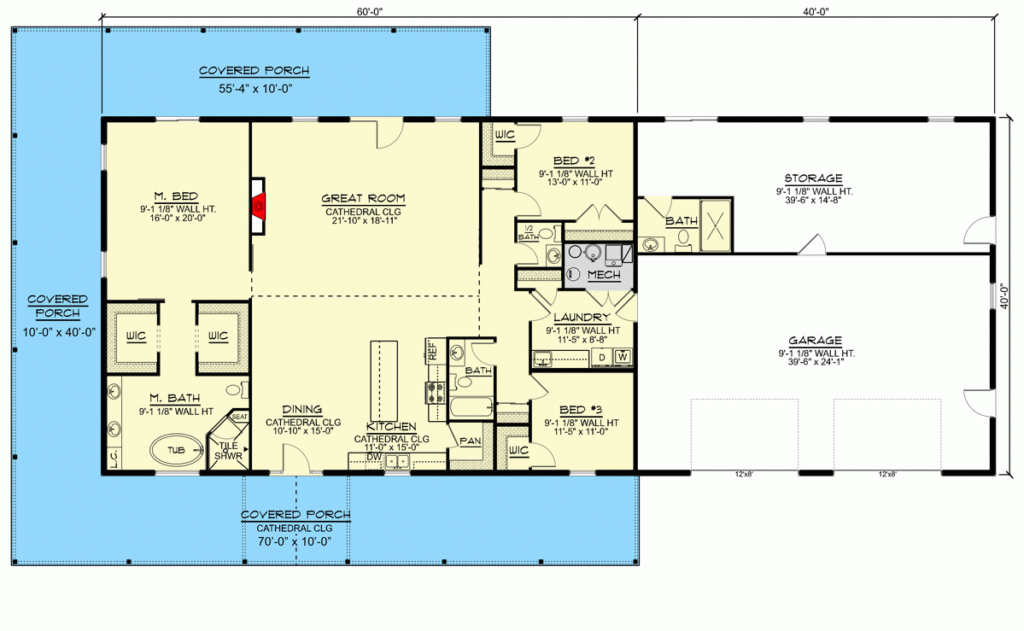 2400 Square Foot One story Barndominium style Home Plan 135177GRA  - Custom 1 Story House Plans