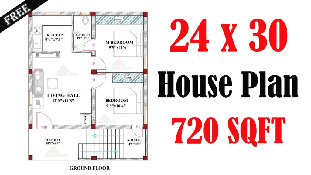 24x30 Feet House Plan 720 Sqft Ghar Ka Naksha 80 Gaj Plot House 2 Bhk  - 24X30 2 Story House Plans