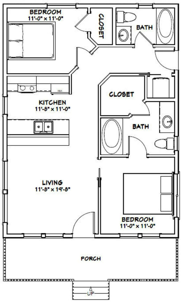 24x32 House 2 bedroom 2 bath 768 Sq Ft PDF Floor Plan Instant Download  - 24X32 2 Story House Floor Plans