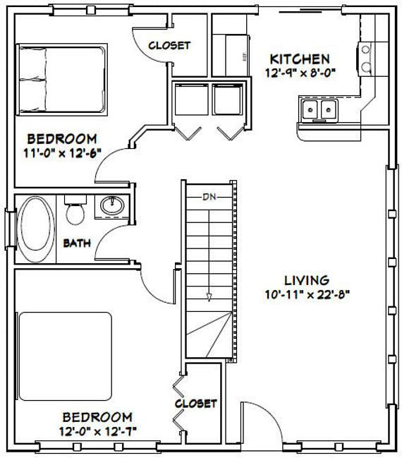 28x32 House 2 bedroom 1 bath 848 Sq Ft PDF Floor Plan Etsy Cabin  - 28X32 2 Story House Plans