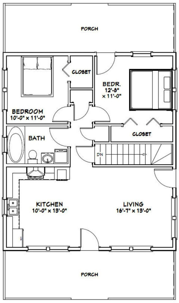 28x32 House 2 bedroom 1 bath 848 Sq Ft PDF Floor Plan Instant Download  - 28X32 2 Story House Plans