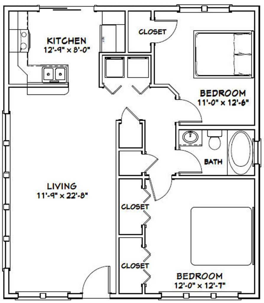 28x32 House 2 bedroom 1 bath 896 Sq Ft PDF Floor Plan Etsy - 28X32 2 Story House Plans