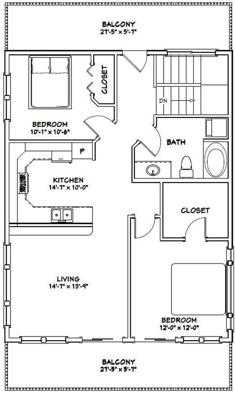 28x36 House 2 Bedroom 1 5 Bath 1 170 Sq Ft PDF Floor Plan  - 28X36 2 Story House Plans