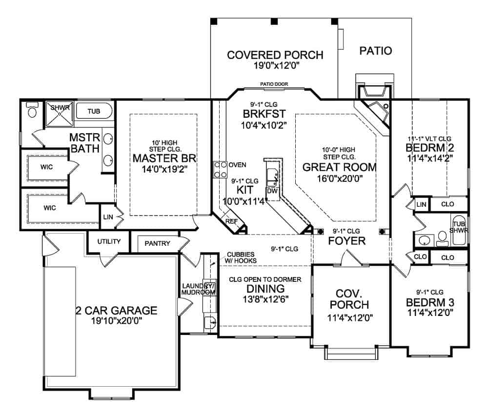 3 Bedroom Birchlane Single Story Cottage Craftsman House Floor Plan - 3 Bedroom House Floor Plans 1 Story