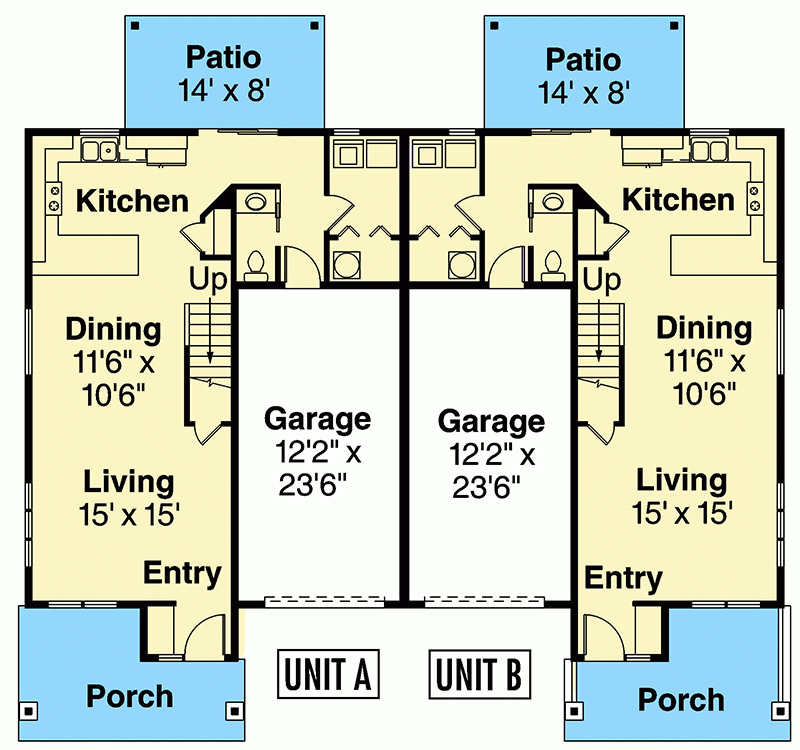 3 Bedroom Duplex House Plan 72745DA Architectural Designs House Plans - 3 Bedroom One Story Duplex House Plans