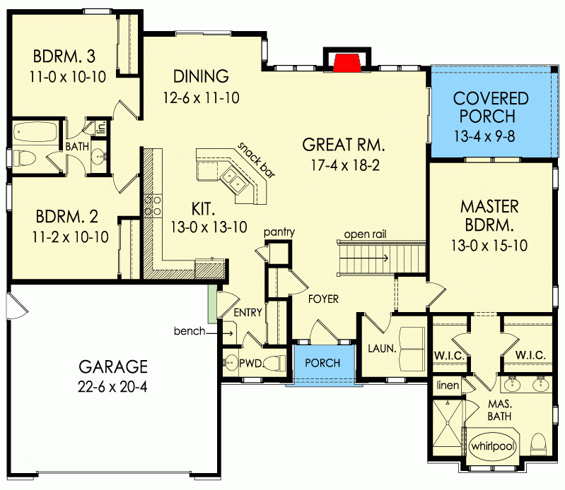 3 Bedroom One Story Open Concept Home Plan 790029GLV Architectural  - 3 Bedroom House Floor Plans 1 Story