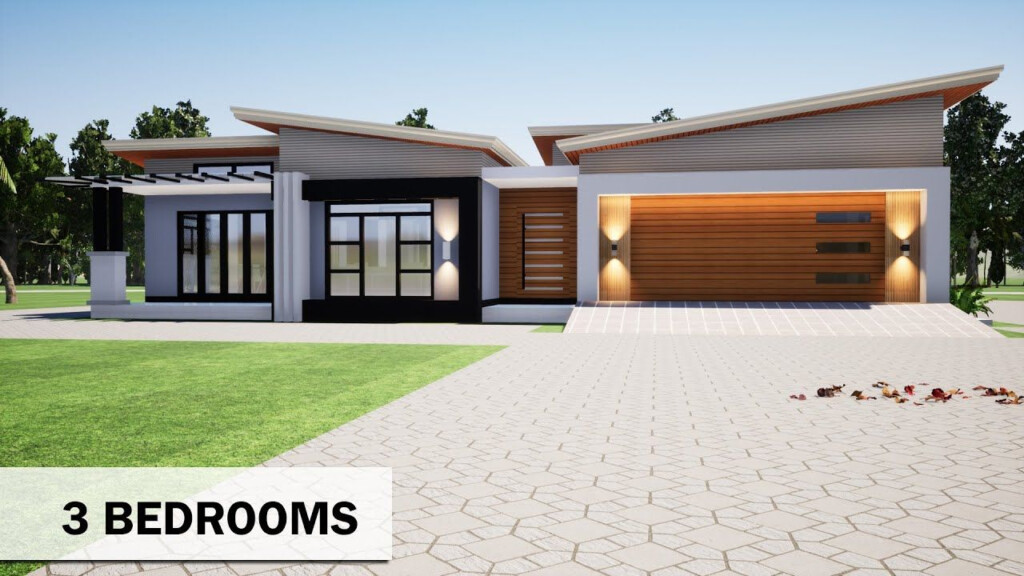 3 Bedroom Plan Butterfly Roof House Design 19mx17m House Plans  - 3 Bedroom Double Story House Plans In South Africa