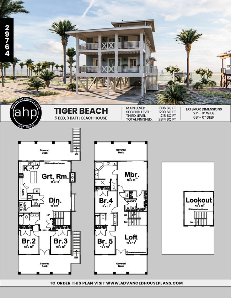 3 Story Coastal Style House Plan Tiger Beach Beach House Floor  - 3 Story Coastal House Plans