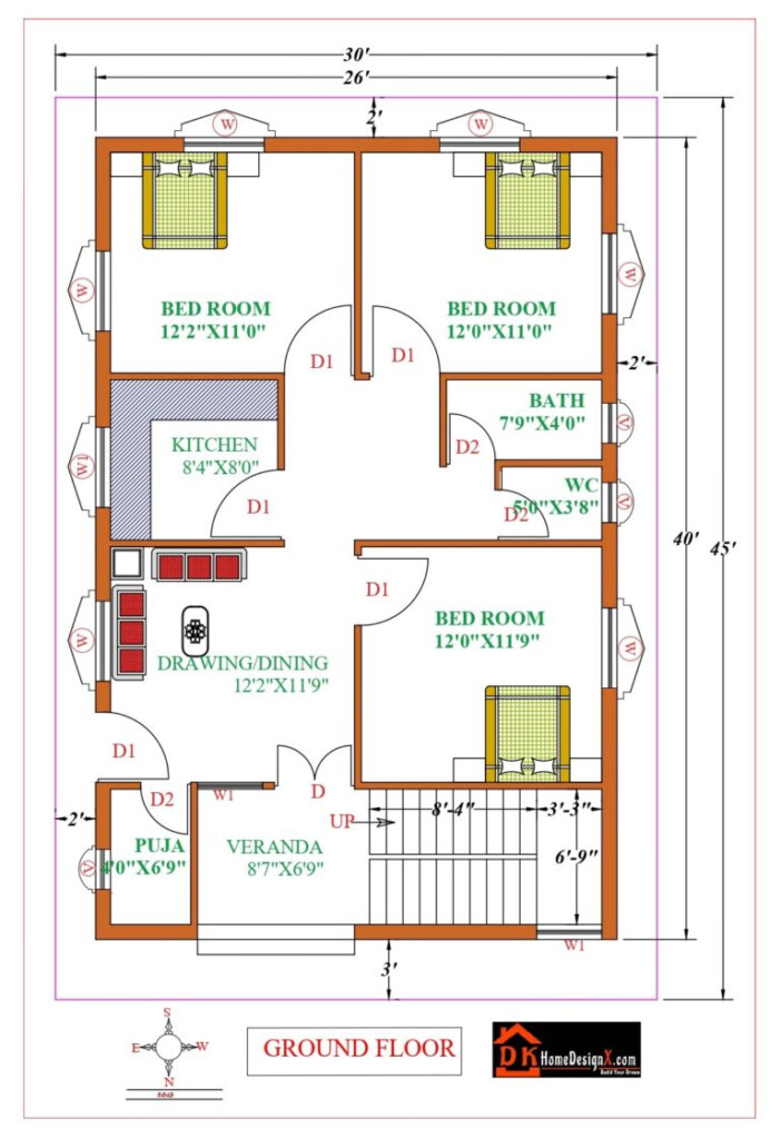 30X45 Modern House Design DK Home DesignX - 1 Story House Plans 2D