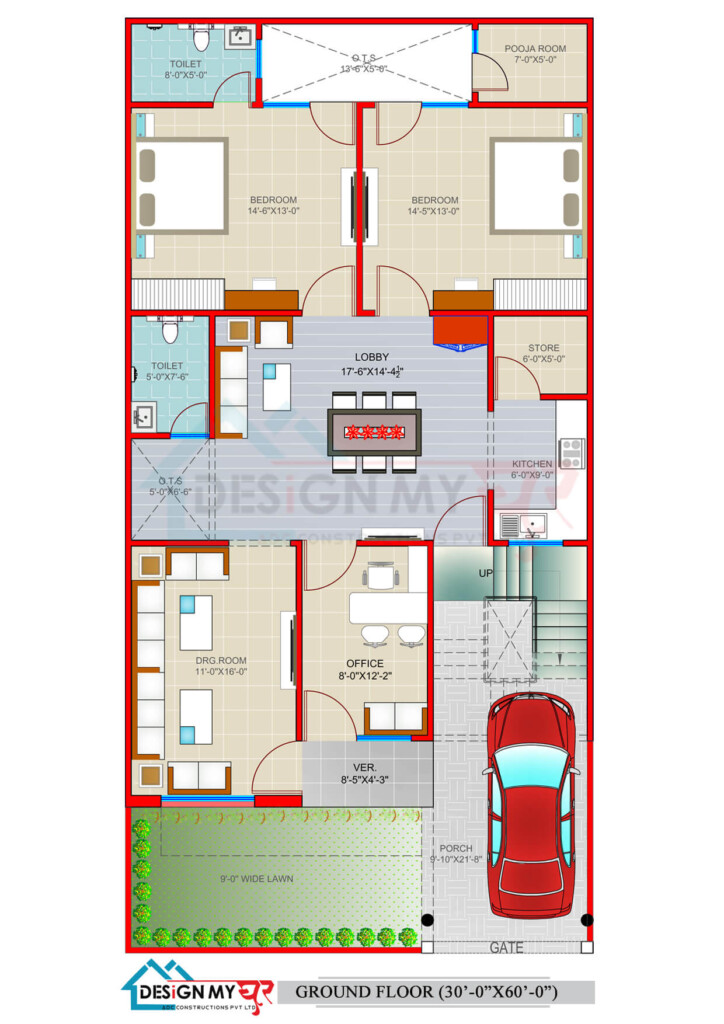 30X60 House Plan South Facing - 60X30 1.5 Story House Floor Plans