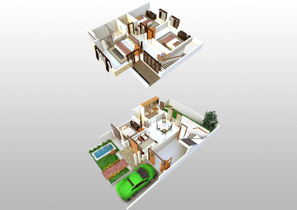 3D Floorplan Of 2 Storey House CGTrader - 2 Story 3D House Floor Plan