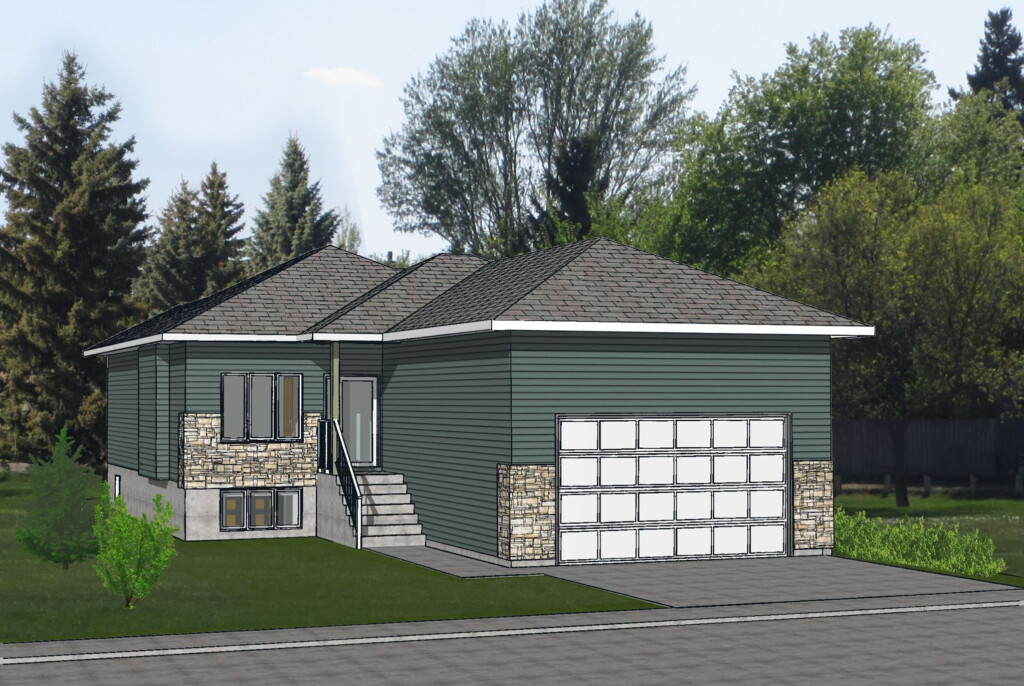 3D RENDERINGS Raised Bungalow Home With Side entry Basement Suite  - 2 Story House Plans Saskatoon