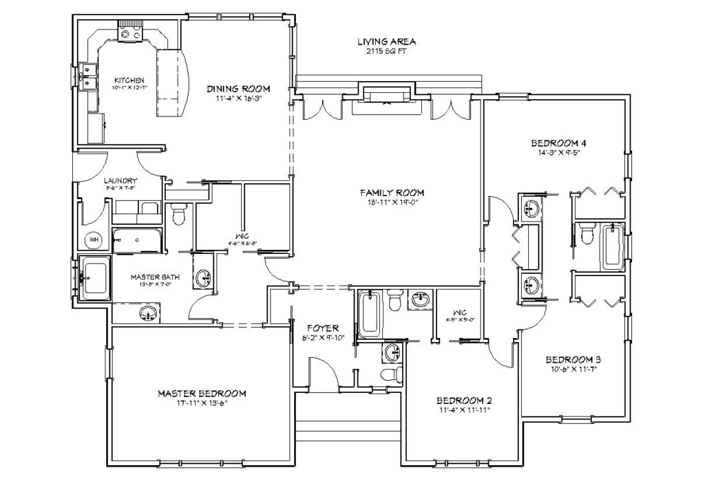 4 Bed 3 5 Bath 2100 SF 56x46 House Plans Traditional Style 1 Story  - 4 Master Bedroom House Plans One Story