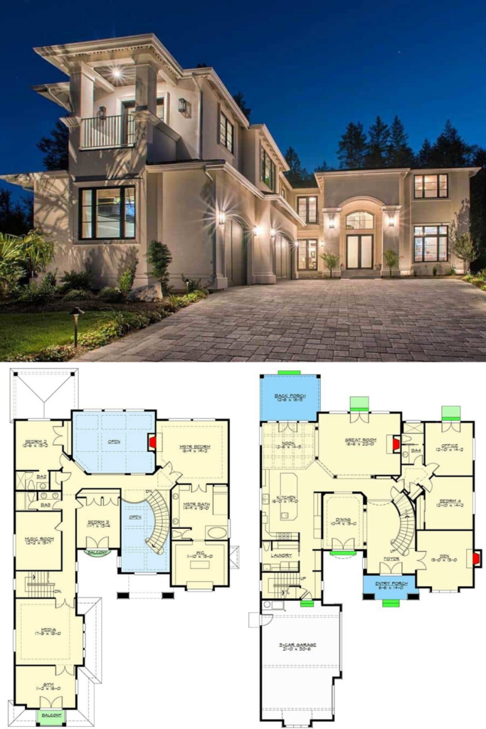 4 Bedroom 2 Story Italianate Home Mansion Floor Plan Mansion Floor  - 4 Bedroom Two Story Mansion House Plans Home Theater