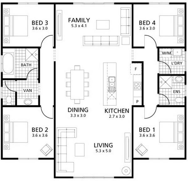 4 Bedroom Floor Plan 1 Story Www resnooze - 4 Bedroom 35 Bath House Plans One Story