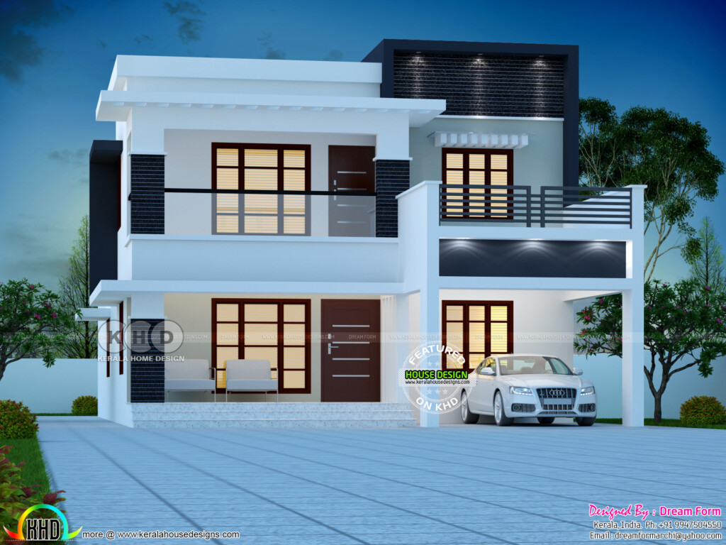 4 Bedroom Modern Double Storied House Plan 2500 Sq ft Kerala Home  - House Plan 2500 Sq Ft 2 Story