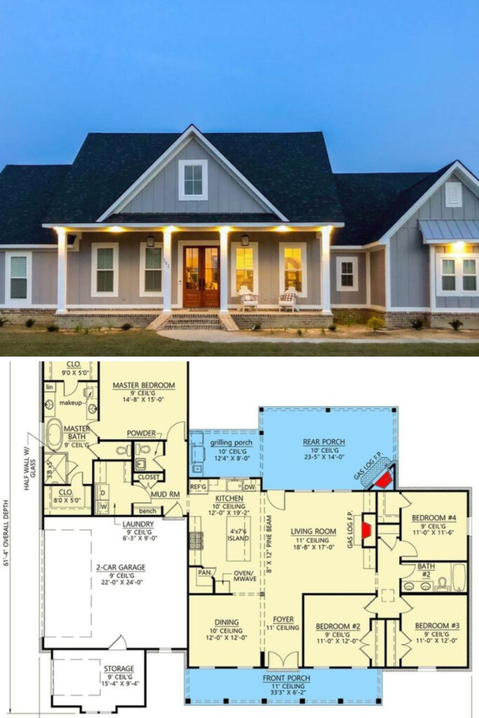 4 Bedroom Single Story Modern Farmhouse With Bonus Room Floor Plan  - 4 Bedroom House Plans One Story With Basement