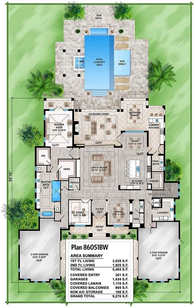 4 Bedroom Tropical Style Two Story Home - 2 Story House Plans Tropical