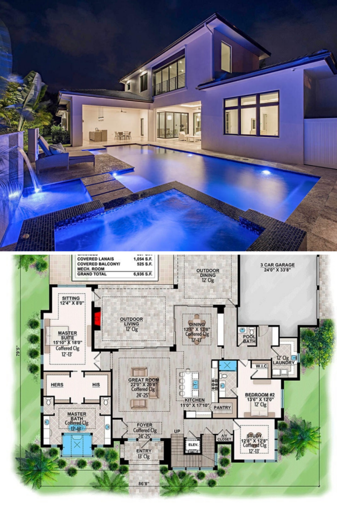 4 Bedroom Two Story Contemporary Home Floor Plan Modern House Floor  - 2 Story House Plans With Pool