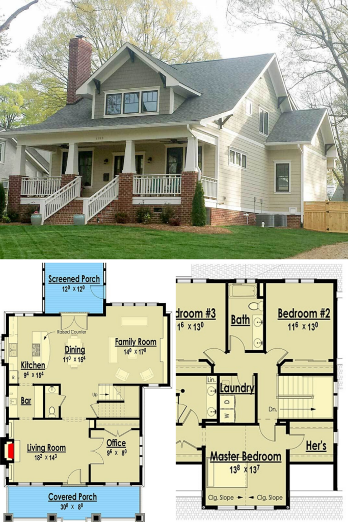 4 Bedroom Two Story Storybook Bungalow Home Floor Plan Craftsman  - Bungalow House Plans 2 Story