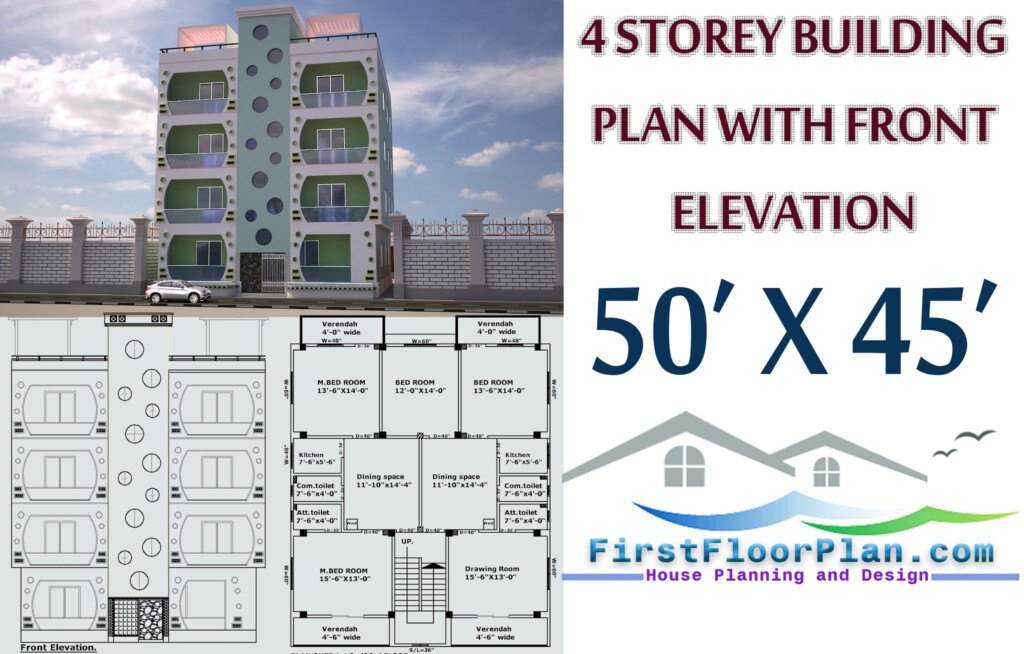 4 Storey Building Plan With Front Elevation 50 X 45 First Floor  - Four Story House Floor Plans