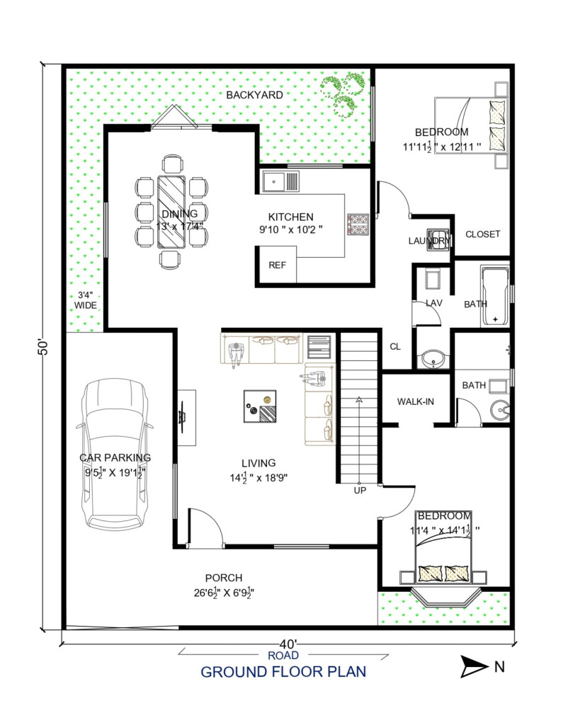 40 X 50 House Plan 2 BHK 2000 Sq Ft Architego - 40X50 2 Story House Plans