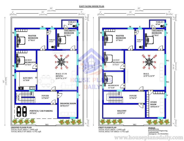 40x60 House Plan Two Story Building 2400 Sq Ft House House  - 40X60 Two Story House Plans