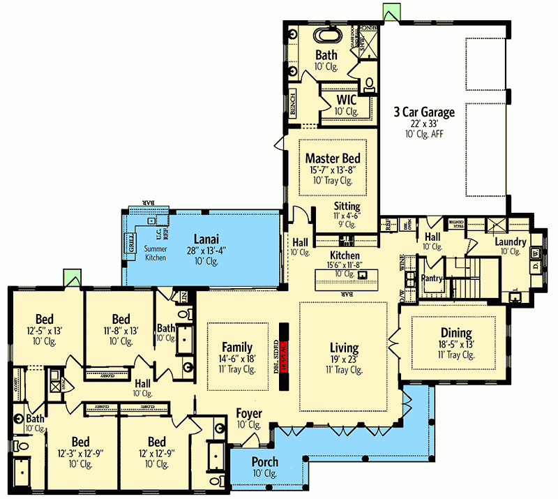 5 Bedroom Single Story Home Plan With 3 Car Garage 82240KA  - One Story 5 Bedroom House Plans