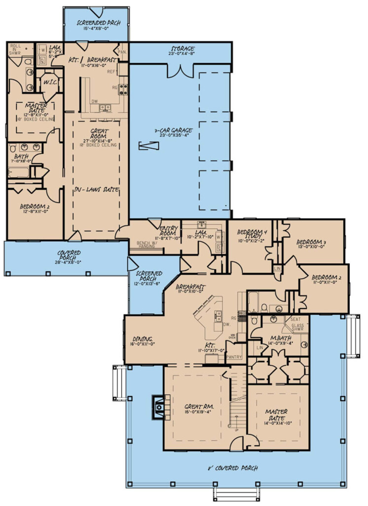 6 Bedroom Country Style Home With In Law Suite The Plan Collection - 6 Bedroom 1 Story House Plans