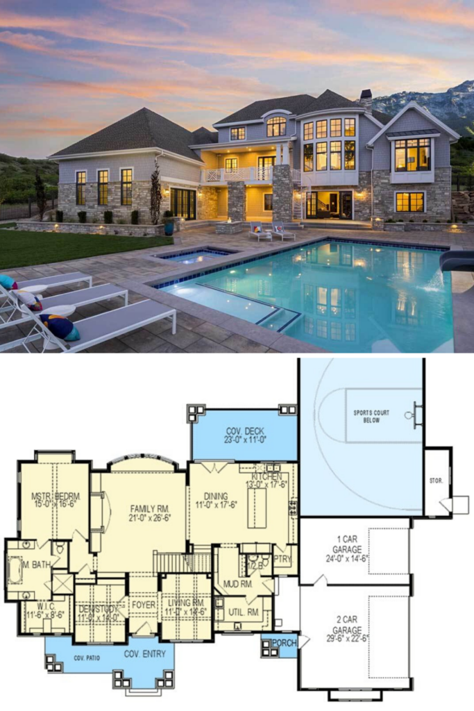 6 Bedroom Two Story Northwest Home With Sports Court Floor Plan  - 2 Story House Plans With Pool