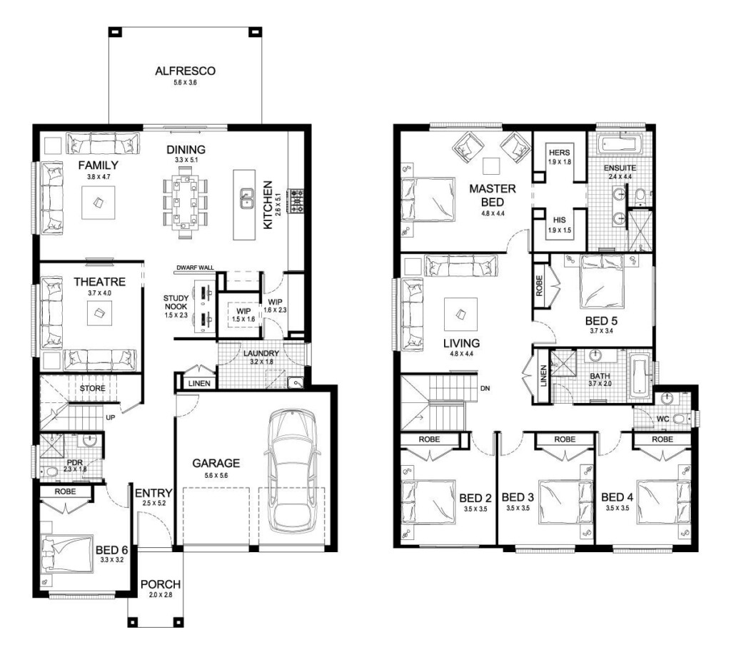 Aria 38 Double Level Floorplan By Kurmond Homes New Home Builders  - 2 Story 6 Bedroom House Floor Plans