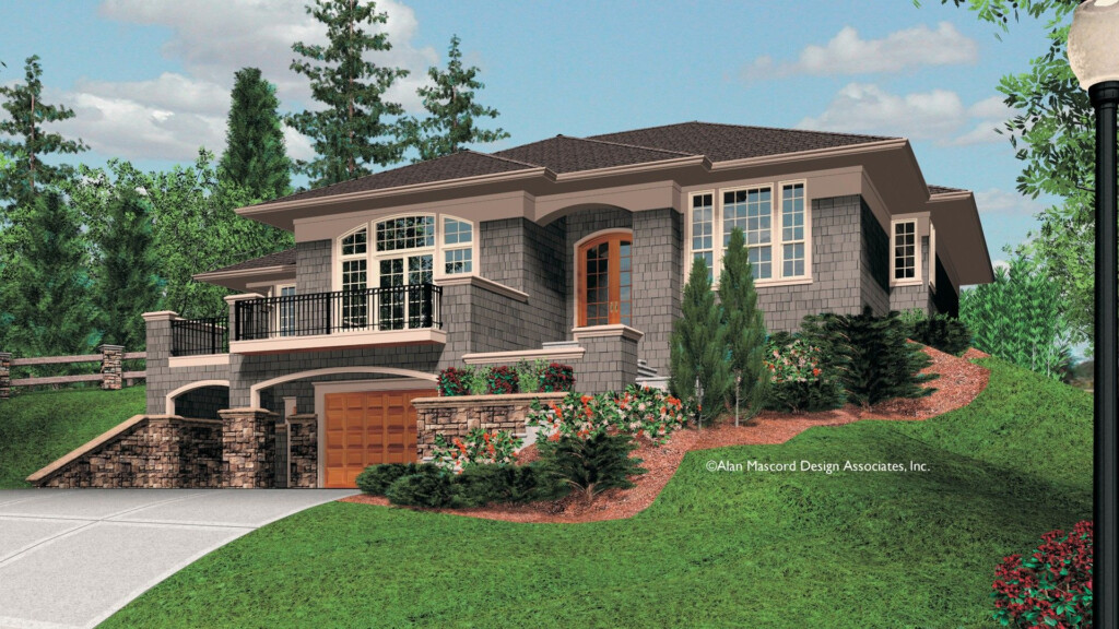 Basement Garage With Balcony Above Craftsman House Sloping Lot House  - 2 Story House Plans Basement Garage