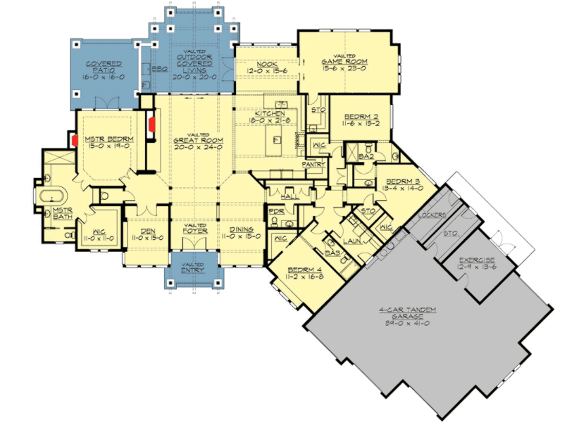 Beautiful 4 Bedroom Craftsman Style Single Story Home Floor Plan And  - 4 Bedrooms Single Story House Plans