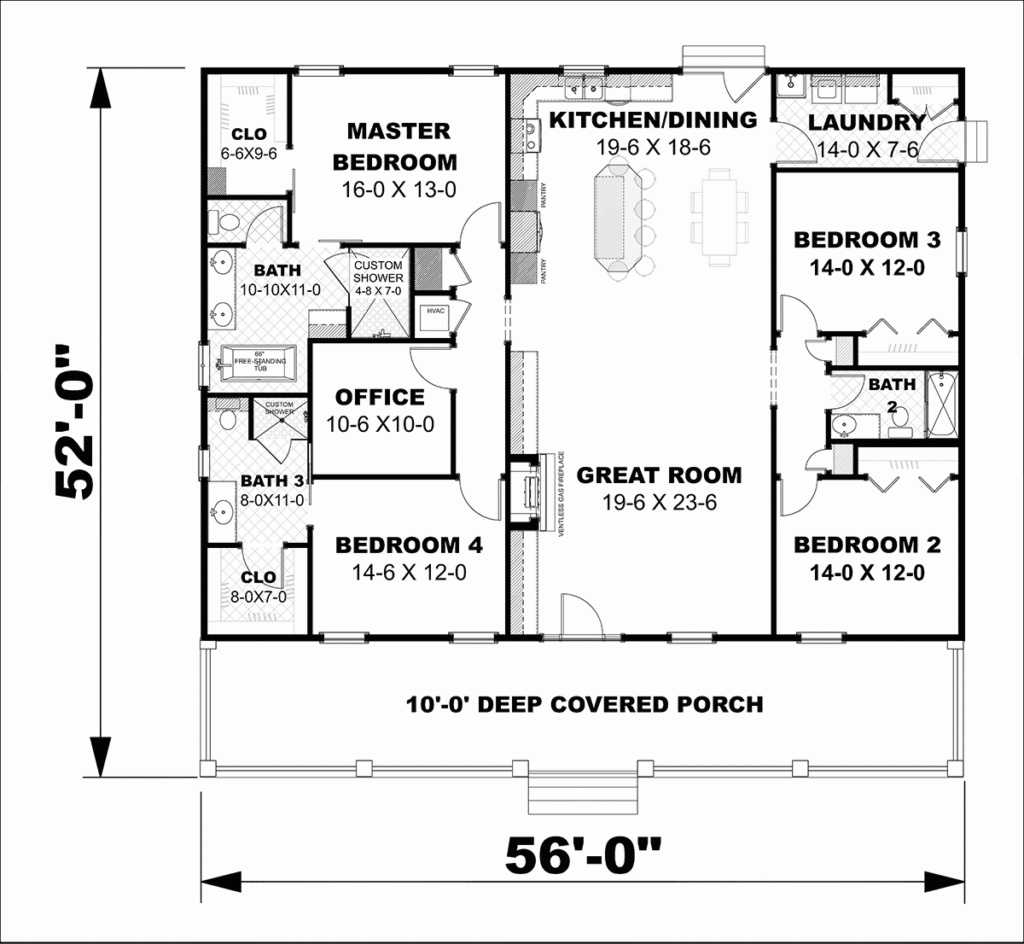 Building Hardware Building Plans Blueprints PDF Floor Plan 1 692 Sq  - 4 Bed 3 Bath Single Story House Plans