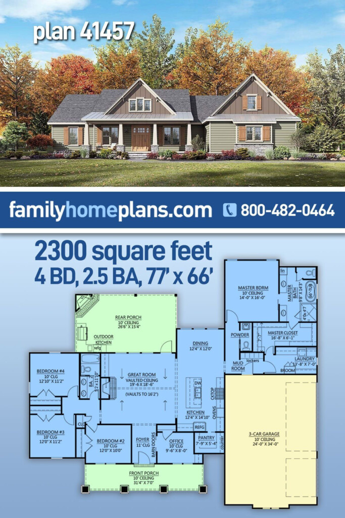 Bungalow Cottage Craftsman Style House Plan 41457 With 2300 Sq Ft 4  - 2300 Sq Ft House Plans Single Story